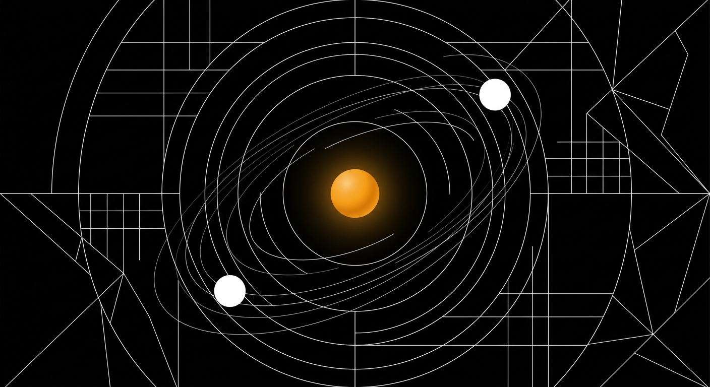 Gemini + AntiGravity — orbitalne circles z amber center